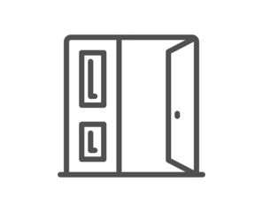 Open door line icon. Entrance doorway sign. Building exit symbol. Quality design element. Linear style open door icon. Editable stroke. Vector