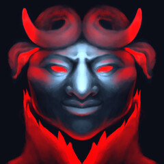 demon creature black on a dark background with horns. demonic satanic entity