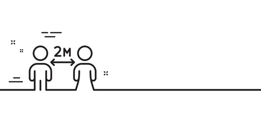 Social distancing line icon. 2 meters distance between sign. Coronavirus pandemic symbol. Minimal line illustration background. Social distancing line icon pattern banner. Vector