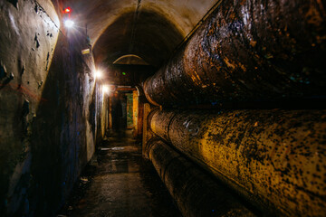 Vaulted concrete underground tunnel of sewer, heating duct or water supply system