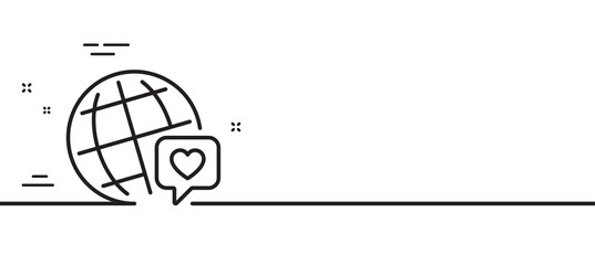 Fototapeta premium Friends world line icon. Friendship love sign. World brand ambassador symbol. Minimal line illustration background. World brand line icon pattern banner. White web template concept. Vector
