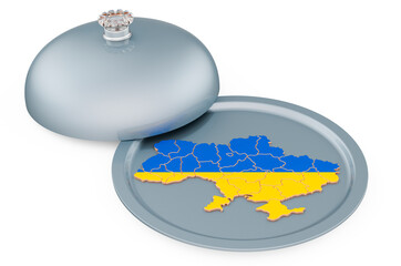 Restaurant cloche with Ukrainian map. 3D rendering