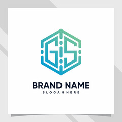 Creative monogram logo design technology initial letter gs for business company or personal with hexagon concept
