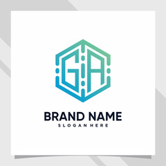 Creative monogram logo design technology initial letter ga for business company or personal with hexagon concept