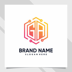 Creative monogram logo design technology initial letter ga with hexagon concept