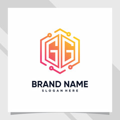 Creative monogram logo design technology initial letter gg with hexagon concept