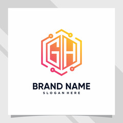 Creative monogram logo design technology initial letter gh with hexagon concept