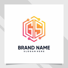 Creative monogram logo design technology initial letter gs with hexagon concept
