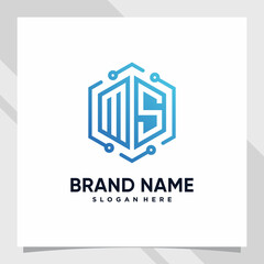 Creative monogram logo design technology initial letter ms with hexagon concept