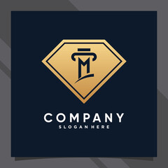 Creative diamond combined law logo design initial letter m with negative space concept