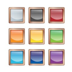 Set of bright blank buttons. Metalic frames for skills or elements of user interface for mobile games