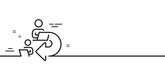 Delegate work line icon. Teamwork share sign. Remote office symbol. Minimal line illustration background. Delegate work line icon pattern banner. White web template concept. Vector