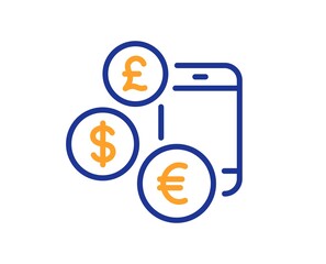 Currency rates line icon. Money exchange sign. Phone trade symbol. Colorful thin line outline concept. Linear style currency rate icon. Editable stroke. Vector