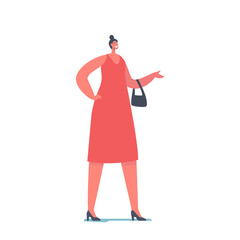 Stylish Girl with Hairstyle Wear Trendy Outfit Red Dress and Handbag. Fashion Trend for Women Style, Fashionable Lady
