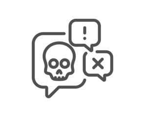 Cyber attack line icon. Ransomware threat sign. Hacker skull chat symbol. Quality design element. Linear style cyber attack icon. Editable stroke. Vector