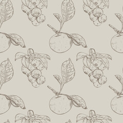 Graphic apples in craft style. Botanical illustration. Minimalism. Seamless pattern. Fruit print.