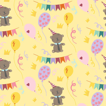 Happy birthday wrapping paper seamless pattern. Vector illustration