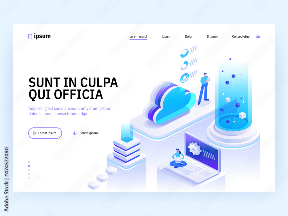 Poster isometric modern cloud technology and networking concept. web cloud technology business. internet da