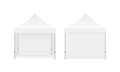 Square Canopy Tent Mockup, Front and Back View, Isolated on White Background. Vector Illustration © Nika