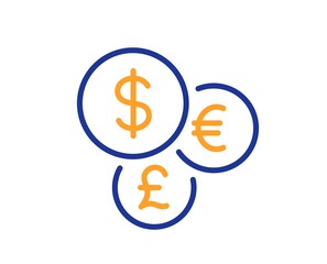 Money currency line icon. Cash exchange sign. Stock trade symbol. Colorful thin line outline concept. Linear style money currency icon. Editable stroke. Vector