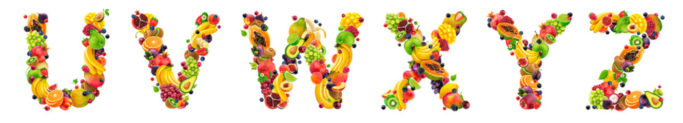 Food font. Letters made of fruits and berries