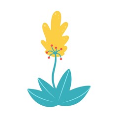 Hand-drawn modern single isolated flowers in Scandinavian style. Decorative element. Vector illustration isolated on white background, flat style.