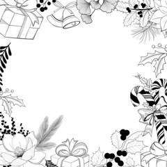 . Decorative christmas seamless pattern with floral elements, decorations, poinsettia. Perfect for invitations, greeting cards, packing, gift wrapping, prints etc