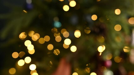 Christmas Ornaments Focus Shift 4K UHD. Changing focus shot of decorations on a Christmas tree. - Powered by Adobe