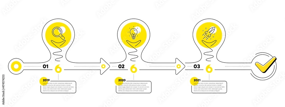 Poster business infographic template. lightbulb journey path infographics. timeline with 3 steps. workflow 