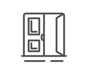 Open door line icon. Entrance doorway sign. Building exit symbol. Quality design element. Linear style open door icon. Editable stroke. Vector