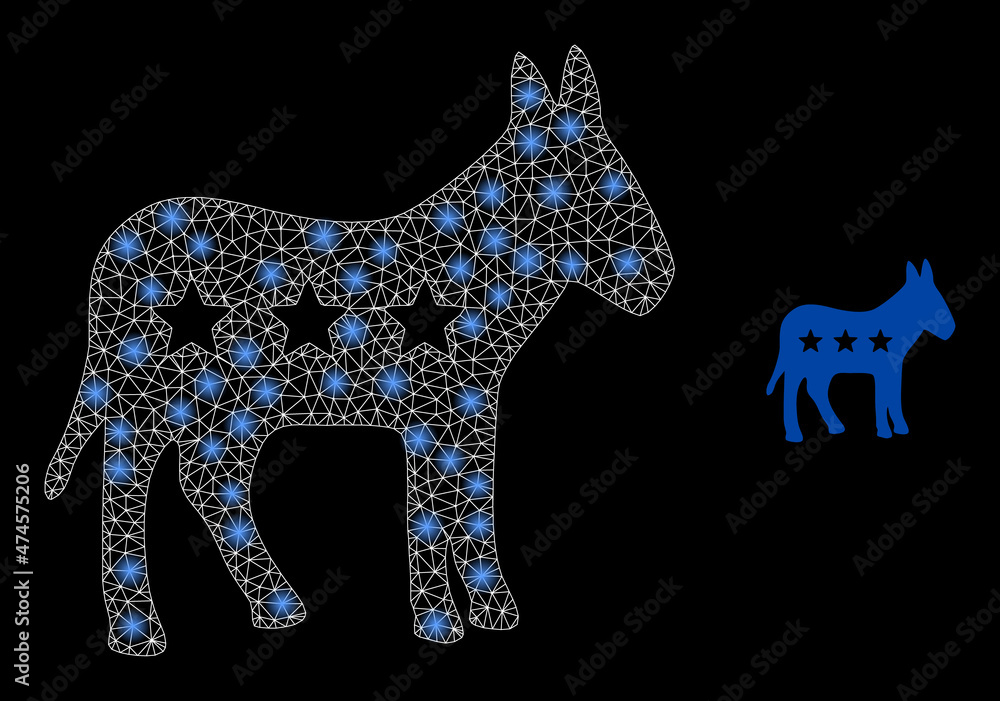 Poster american donkey icon and bright mesh net american donkey model with bright spots. illuminated model 