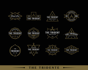Set of Classic Vintage Emblem Badge Trident Neptune God Poseidon Triton King Spear Logo Icon Design Template