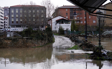 Fototapeta na wymiar flood, the river flooded the road to the city, the closed passage