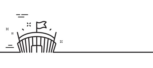 Sports stadium line icon. Arena with flag sign. Sport complex symbol. Minimal line illustration background. Arena line icon pattern banner. White web template concept. Vector