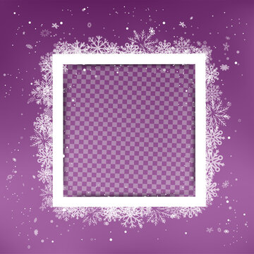 Christmas snow photo frame om purple background