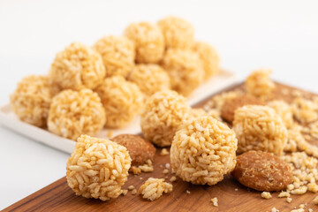 Indian Winter Delicacy Lai Laddu Gajak Or Kurmura Laai Ke Ladoo Made Of Puffed Rice Parmal Murmura Mixed With Jaggery Syrup Gur Chasni Or Gud Ki Chashni Is Mostly Enjoyed On Makar Sankranti And Lohri
