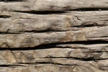 Closeup View of Smooth Textured Brown Railroad Tie Highlighted by Sun
