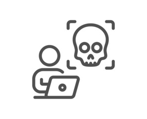 Cyber attack line icon. Ransomware threat sign. Computer phishing virus symbol. Quality design element. Linear style cyber attack icon. Editable stroke. Vector