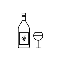 icono de botella de vino y copa. Ilustración vectorial, estilo simple
