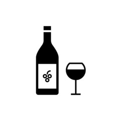 icono de botella de vino y copa. Ilustración vectorial, estilo simple