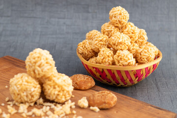 Indian Winter Delicacy Lai Laddu Gajak Or Kurmura Laai Ke Ladoo Made Of Puffed Rice Parmal Murmura Mixed With Jaggery Syrup Gur Chasni Or Gud Ki Chashni Is Mostly Enjoyed On Makar Sankranti And Lohri