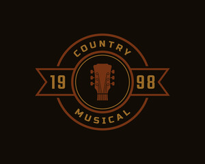 Classic Vintage Retro Label Badge for Country Guitar Music Western Saloon Bar Cowboy Logo Design Template