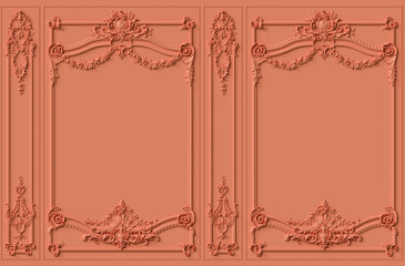 coral Interior wall with molding. 3d illustration. Seamless pattern