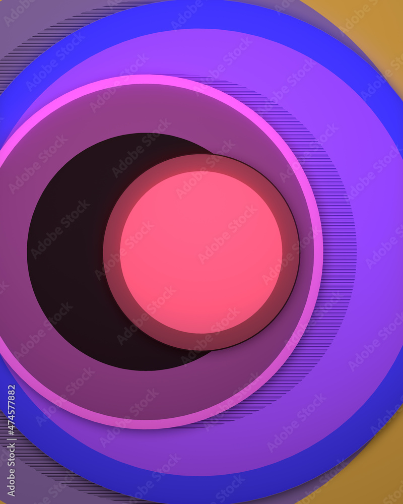 Aufkleber circles with cartoon stylized shadow in the form of horizontal stripes. 3d rendering digital illustr