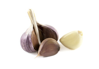 Peeled garlic on white background