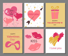Happy Valentines day. Set of Valentines romantic greeting card, invitation, poster design templates. Love