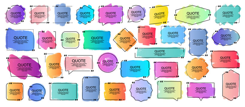 Quote box frame, big set. Quote box icon. Texting quote boxes. Blank template quote text info design boxes quotation bubble blog quotes symbols. Creative vector banner illustration.
