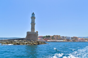 Sea lighthouse in the port of Chania, Greece