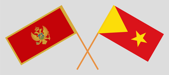 Crossed flags of Montenegro and Tigray. Official colors. Correct proportion