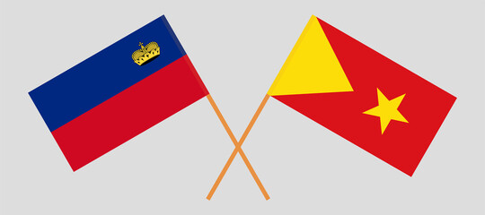 Crossed flags of Liechtenstein and Tigray. Official colors. Correct proportion